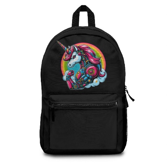 Unicorn Robot Cyborg Rainbow Science Fiction Backpacks