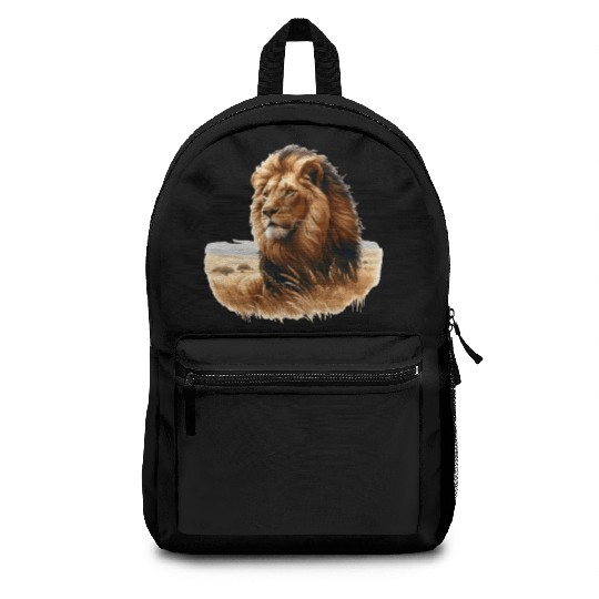 Realistic wildlife painting of a lion Backpacks