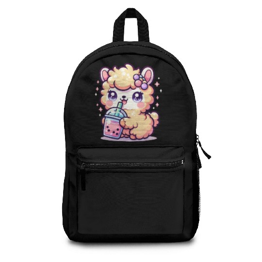 Kawaii Llama Sips Bubble Tea Cute Llama Boba Tea Backpacks
