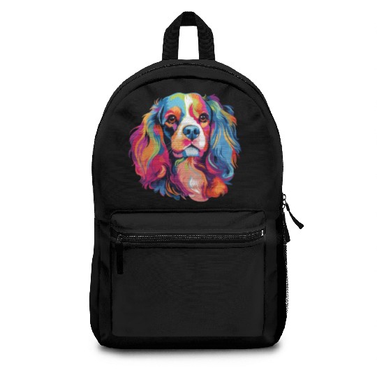 Watercolor Colorful Cavalier King Charles Spaniel Backpacks