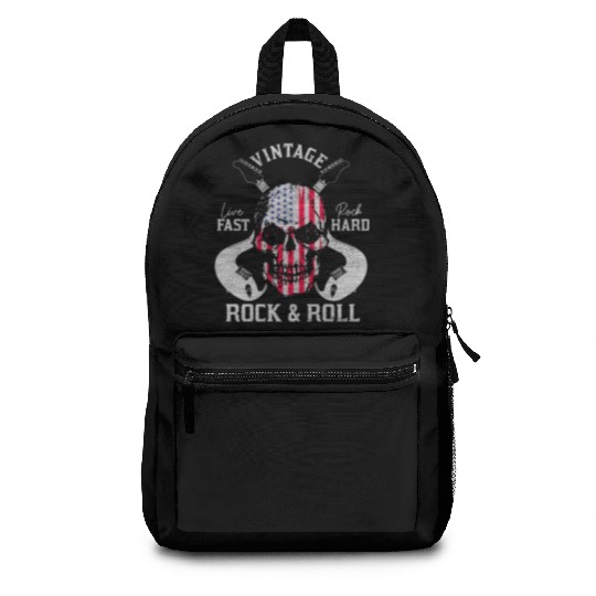 Rock & Roll Guitar Skull USA Flag Gift Backpacks