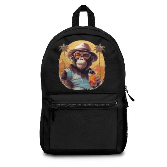 Cool Monkey With Drink Funny Animals Chimpanzee Backpacks