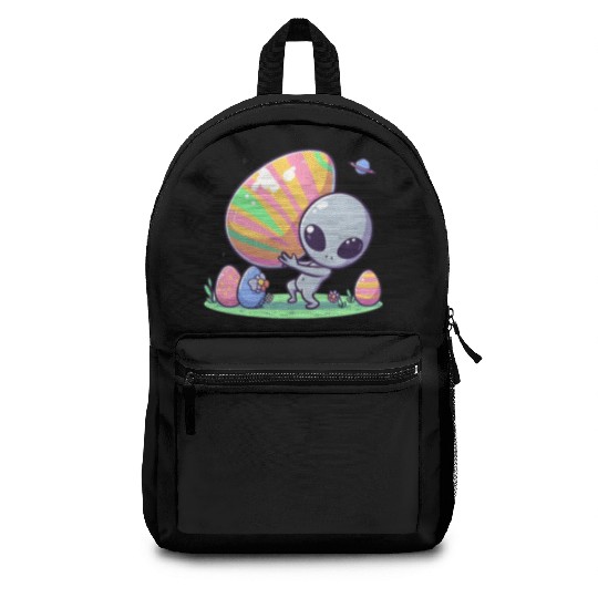 Alien with huge easter egg Backpacks