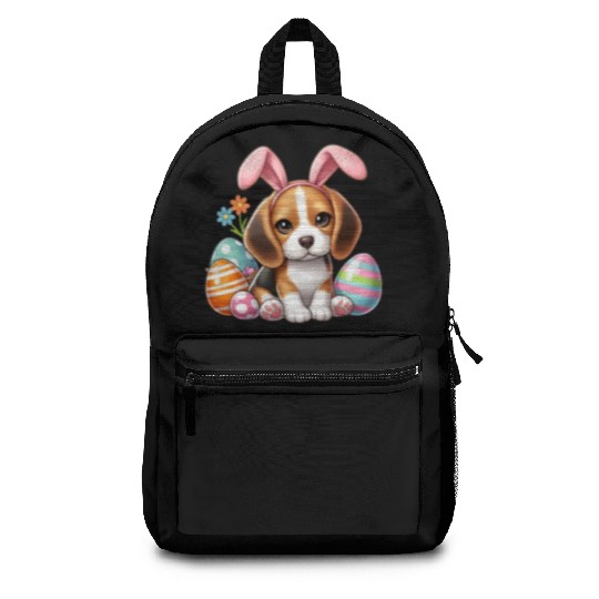 Beagle with bunny ears and easter eggs Backpacks