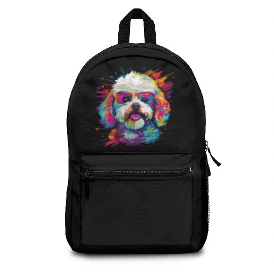 Watercolor Colorful Bichon Frise Backpacks