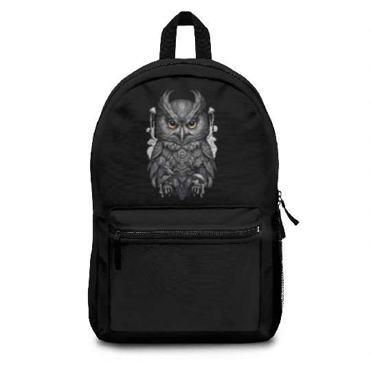 mythic black and white mandala owl Backpacks