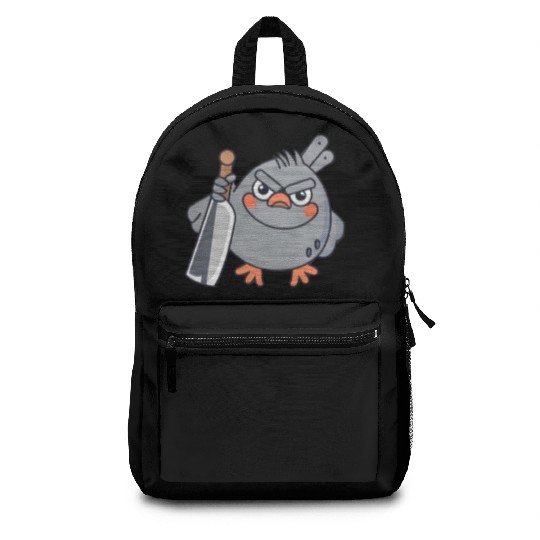 A pigeon holds a knife and is angry Backpacks