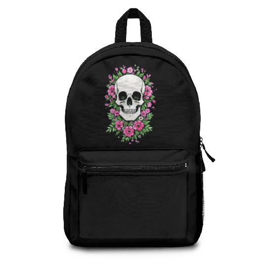 Skull With Flowers Backpacks