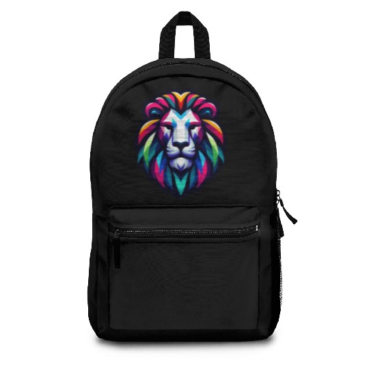 Vibrant Spectrum Lion - Abstract Wildlife Majesty Backpacks