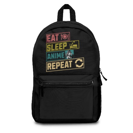 Eat sleep anime repeat hobby Backpacks
