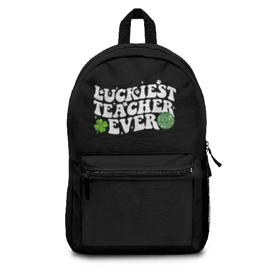 Luckiest Teacher Ever Disco Ball Shamrock Groovy Backpacks