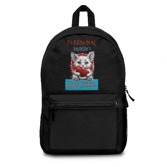 Purrsonal Valentine's Greetings Cute White Cat Backpacks