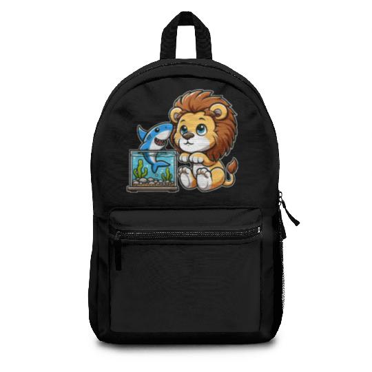 Lion in Aquarium: Fish & Shark Backpacks