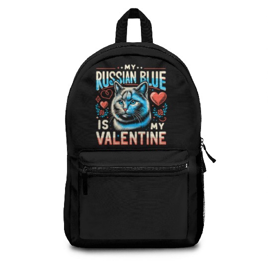 Russian Blue Cat Love Cute Valentine's for Cat lov Backpacks
