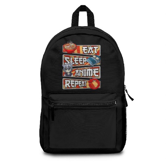 eat sleep anime repeat cute lovers obsessed Backpacks