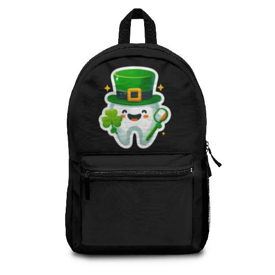 St patricks day cartoon dentist design, cute tooth Backpacks