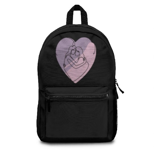 Minimalist Silhouette of Lesbians in Heart Backpacks