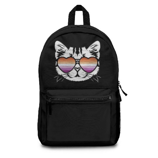 Funny Lesbian Cat with Lesbian Flag Glasses Backpacks