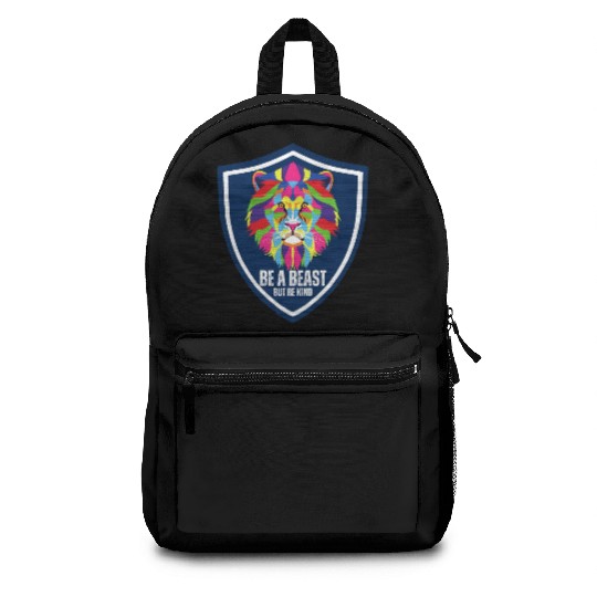 Colorful Lion Be a beast but be kind lion face Backpacks