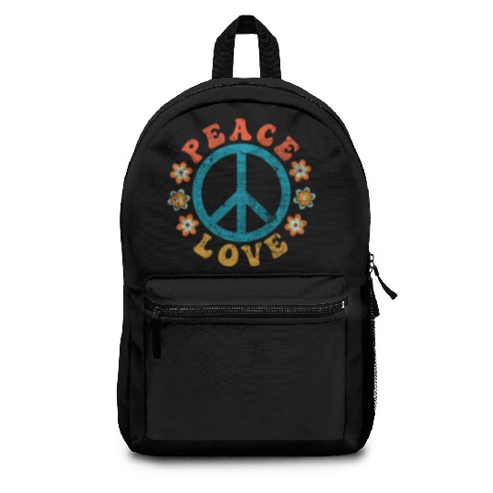 Peace & Love - Hippie Peace Sign With Flowers Backpacks