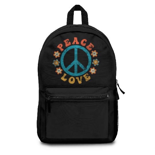 Peace & Love - Hippie Peace Sign With Flowers Backpacks