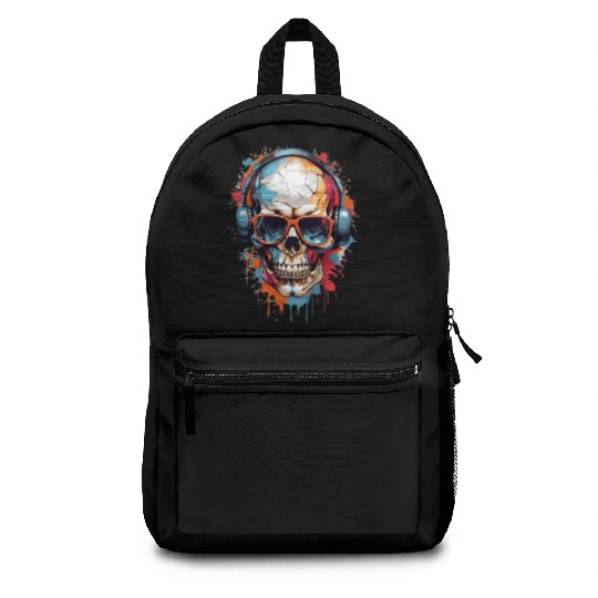 Skull with Beats ,music, festival Backpacks