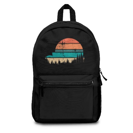 Retro Evergreen Sunset Stepped Circle Design Backpacks