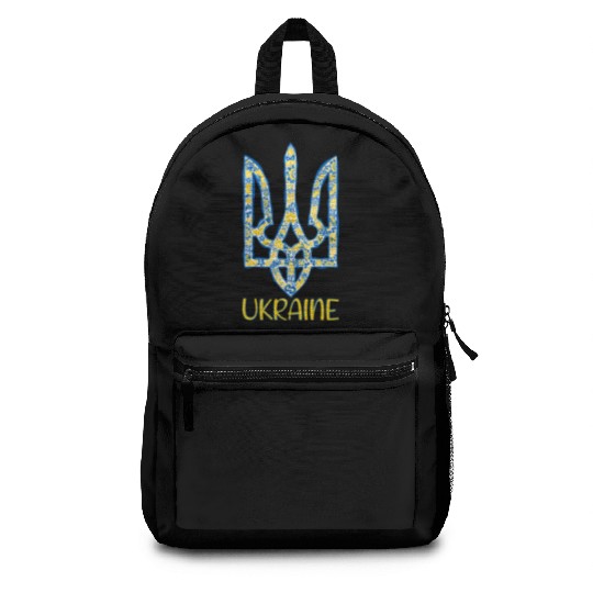 Ukraine trident in Ukrainian flag colors Backpacks