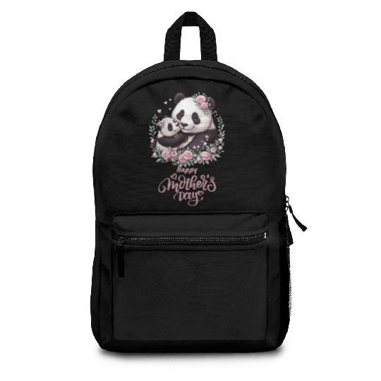 Happy Mother's Day Floral Wreath Mum Panda Backpacks
