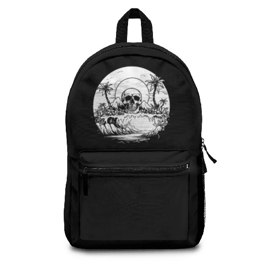 Surfing Surfer Sunset Skull Nature Backpacks