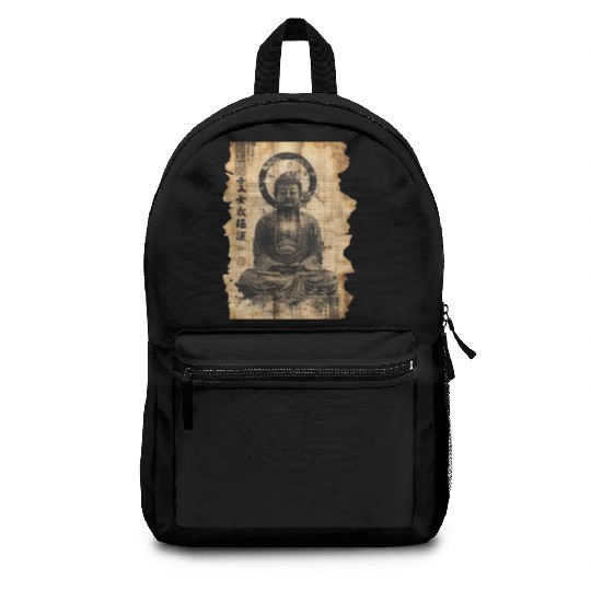 Vintage Papyrus Scroll Japanese Silhouette Buddha Backpacks
