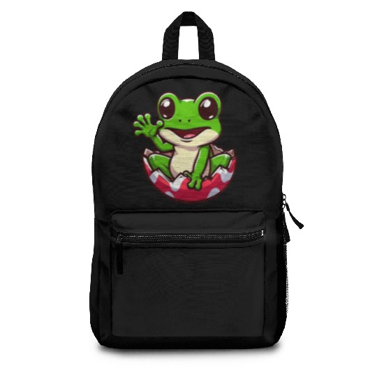 Colorful Easter Egg with Hatching Frog Design Backpacks