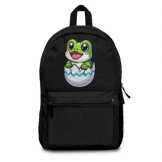 Colorful Easter Egg with Hatching Frog Design Backpacks