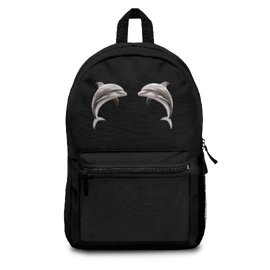 Two dolphins facing each other Backpacks