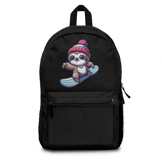 Sloth Snowboarder Winter Sports Vacation Design Backpacks