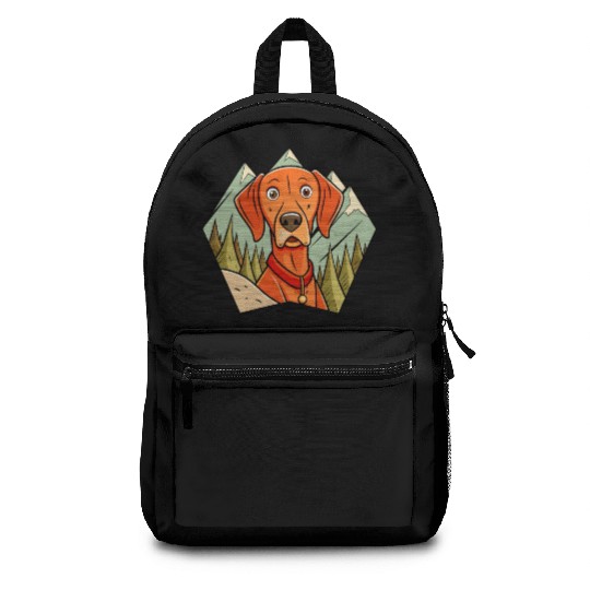 Alert Vizsla on Hike Backpacks
