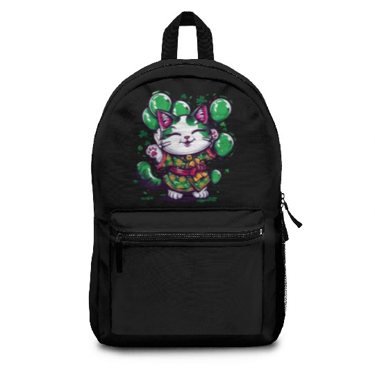 Kawaii St Patricks Day Cat With Balloons Backpacks
