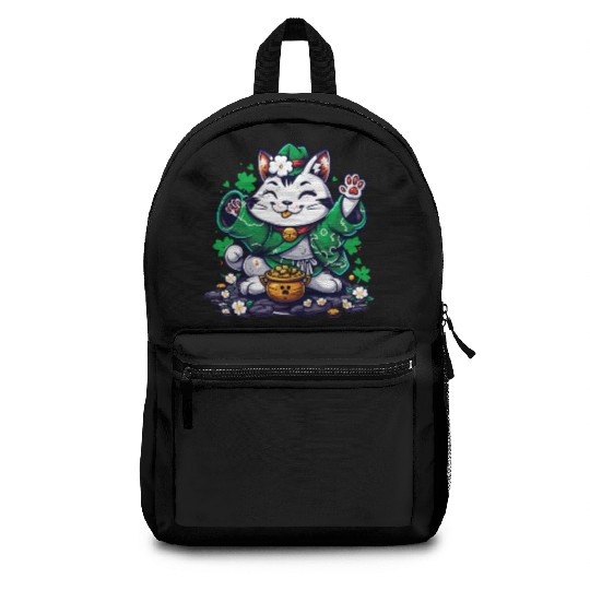 Kawaii St Patricks Day Cat With a Pot Of Gold Backpacks