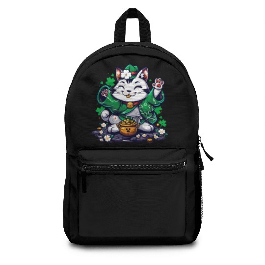 Kawaii St Patricks Day Cat With a Pot Of Gold Backpacks