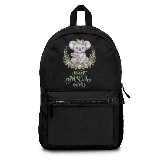 Best Mom Ever Koala Embrace Floral Wreath Backpacks