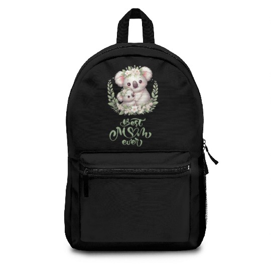 Best Mom Ever Koala Embrace Floral Wreath Backpacks
