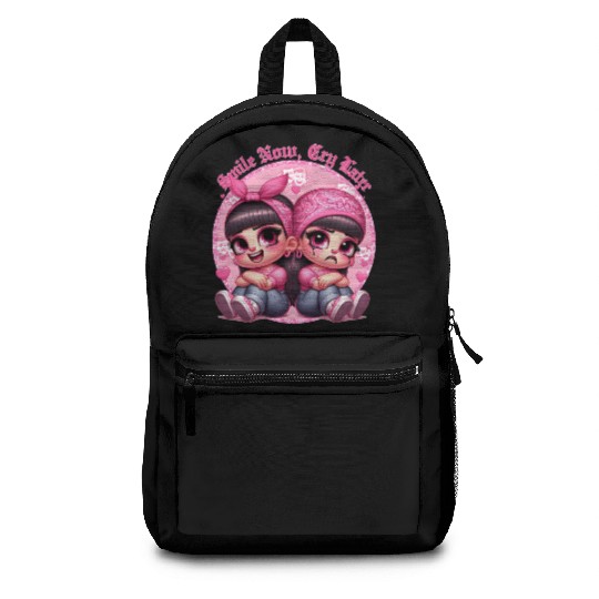 Smile Now Cry Later Drama girls Chicano Art Backpacks