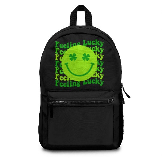 Irish Clover Feeling Lucky Smiling Face Backpacks