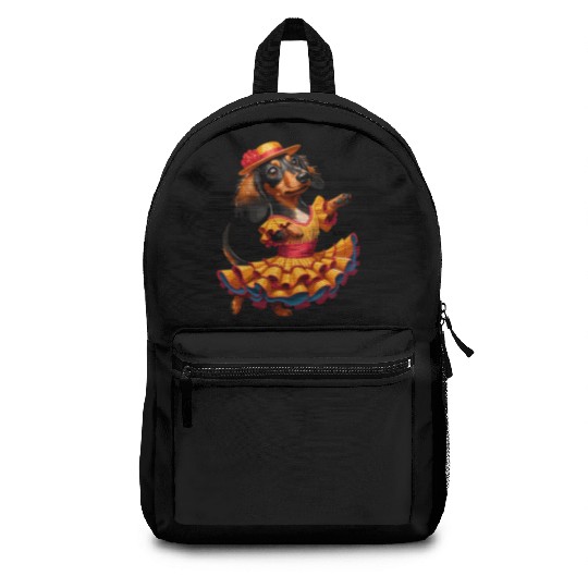 Dachshund dancing flamenco, animal dance Backpacks