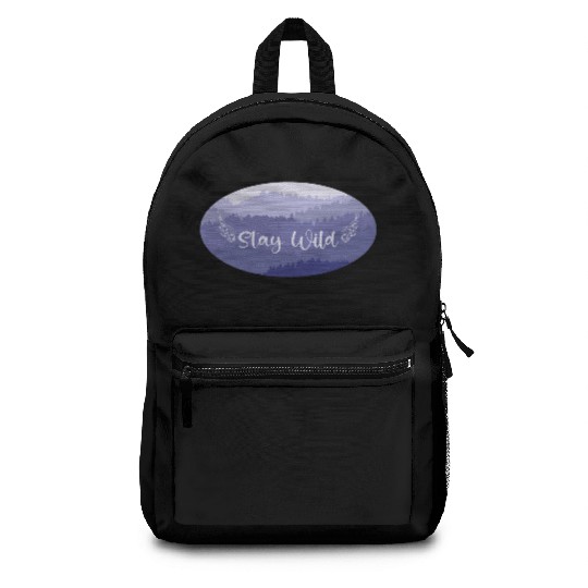 Stay wild Life quote on mountain view Oval emblem Backpacks