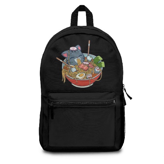 cat eating ramen Backpacks