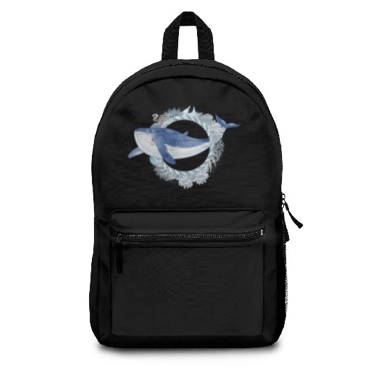 blue whale fish in coral reef in watercolor style Backpacks
