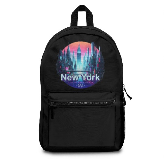NYC neon light Backpacks