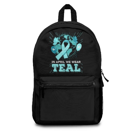Sexual Assault Awareness Teal Ribbon With Cat Backpacks