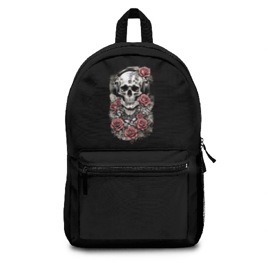Rock & Roses Backpacks: Skull, Roses & music nout